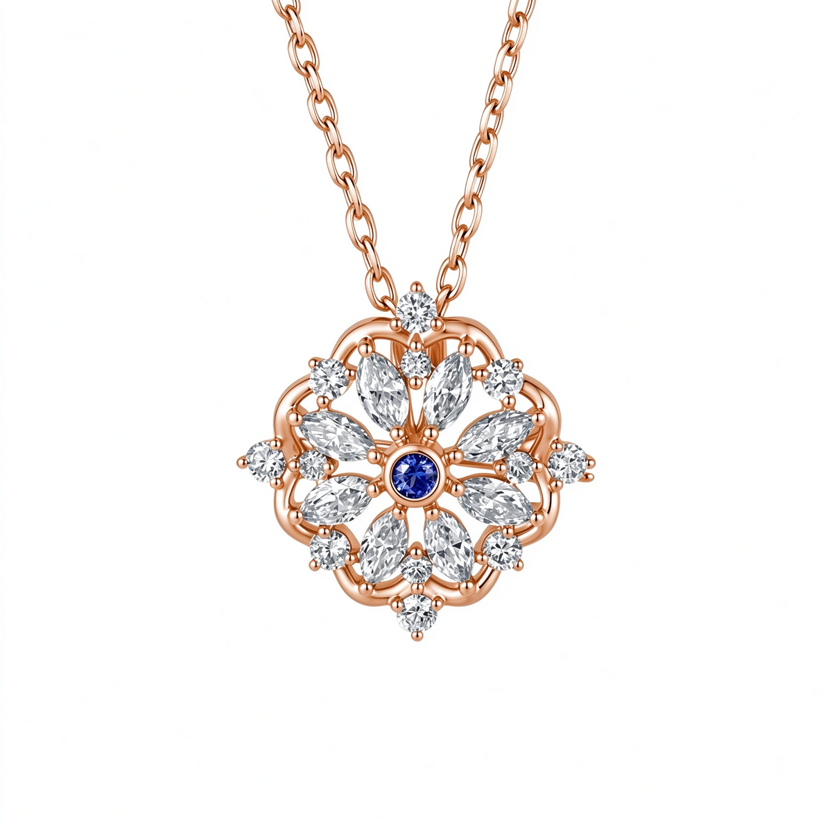 DANFÉE Iris sapphire lab-grown diamond pendant brooch necklace in 18K rose gold, front view