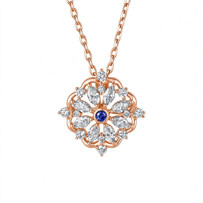 DANFÉE Iris sapphire lab-grown diamond pendant brooch necklace in 18K rose gold, front view