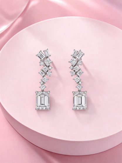 Céleste Cascade Emerald-Cut Lab-Grown Diamond Drop Earrings in PT950 Platinum | D-E | VS