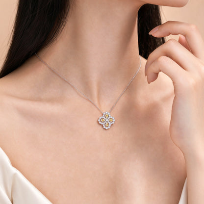 Fortune Clover Lab-Grown Diamond & Yellow Sapphire Necklace in PT950 Platinum | 1.9 Carat Total | D-E | VS