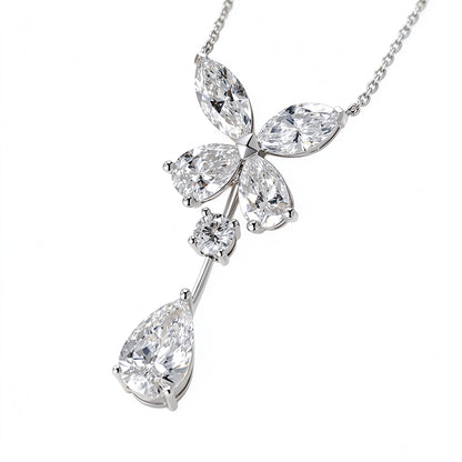 DANFÉE butterfly pear drop lab-grown diamond necklace in PT950 platinum, close-up