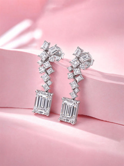 Céleste Cascade Emerald-Cut Lab-Grown Diamond Drop Earrings in PT950 Platinum | D-E | VS