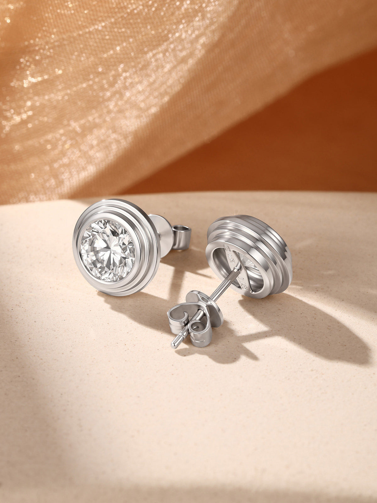 Orbite Tiered Bezel Round Lab-Grown Diamond Stud Earrings in 18K Gold | 1-2 Carat Total | D-E | VVS