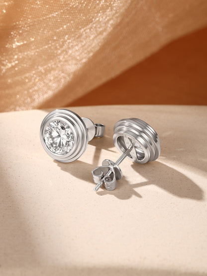 Orbite Tiered Bezel Round Lab-Grown Diamond Stud Earrings in 18K Gold | 1-2 Carat Total | D-E | VVS