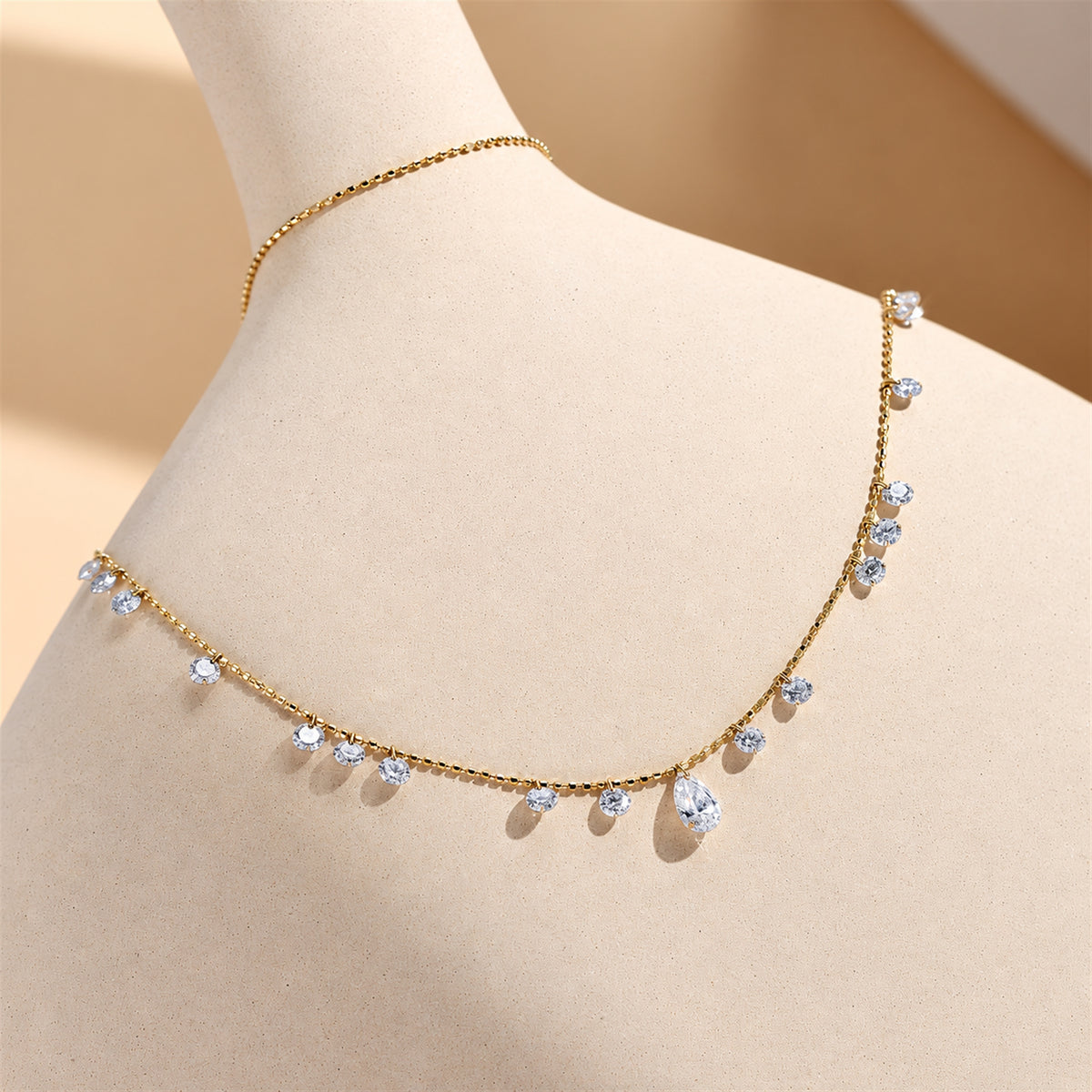 DANFÉE Muse lab-grown diamond station necklace — 18K yellow gold on necklace bust display