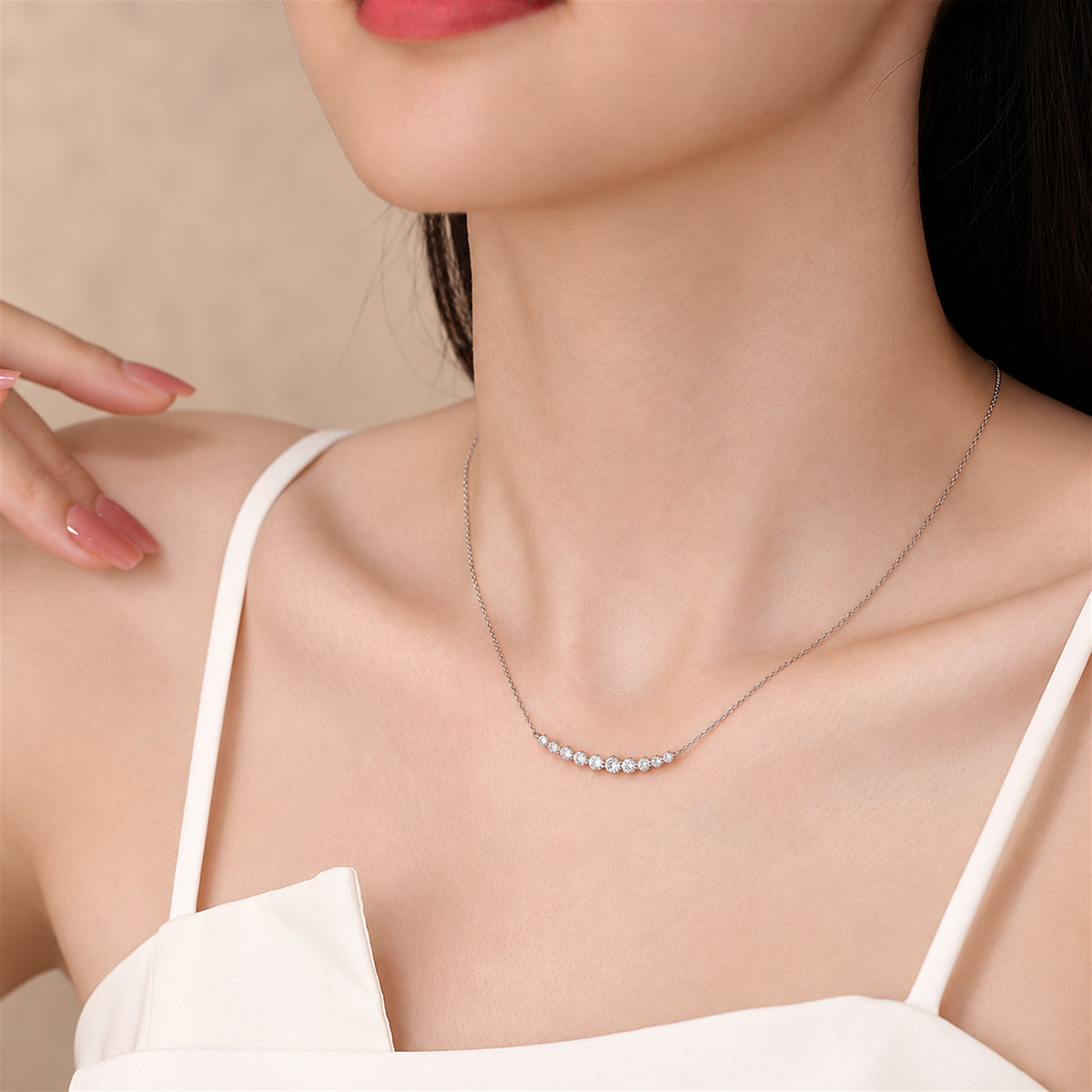 DANFÉE 0.9 carat lab-grown diamond smile necklace worn on the neckline, view 5