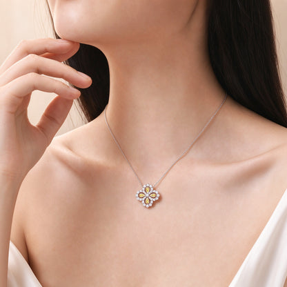 Fortune Clover Lab-Grown Diamond & Yellow Sapphire Necklace in PT950 Platinum | 1.9 Carat Total | D-E | VS