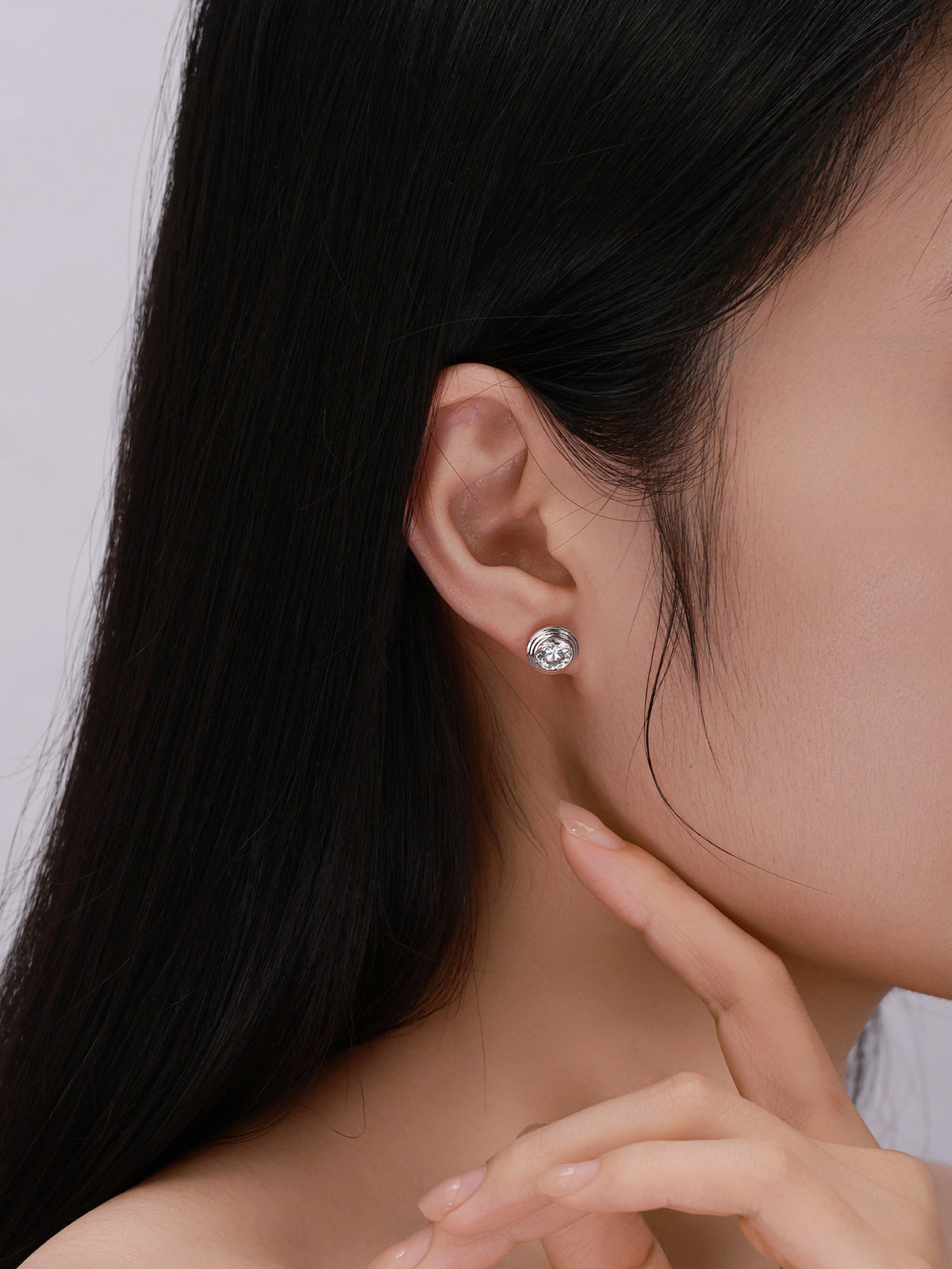 Orbite Tiered Bezel Round Lab-Grown Diamond Stud Earrings in 18K Gold | 1-2 Carat Total | D-E | VVS