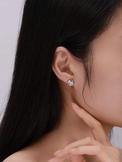 Orbite Tiered Bezel Round Lab-Grown Diamond Stud Earrings in 18K Gold | 1-2 Carat Total | D-E | VVS