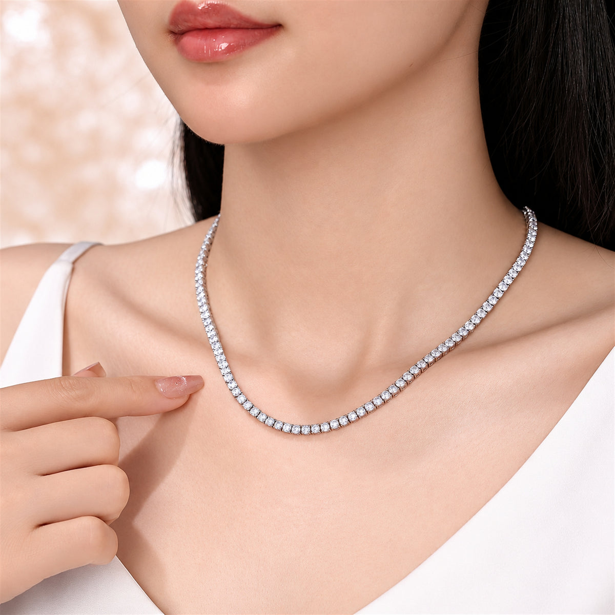 DANFÉE diamond tennis necklace — model wearing view 5.jpg