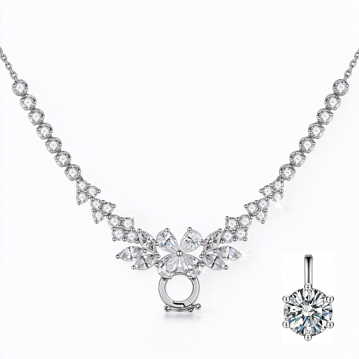 DANFÉE Blossom Cluster necklace with detachable 1 carat lab-grown diamond pendant
