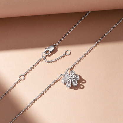 DANFÉE Forget-Me-Not necklace back view showing open claw setting and lobster clasp