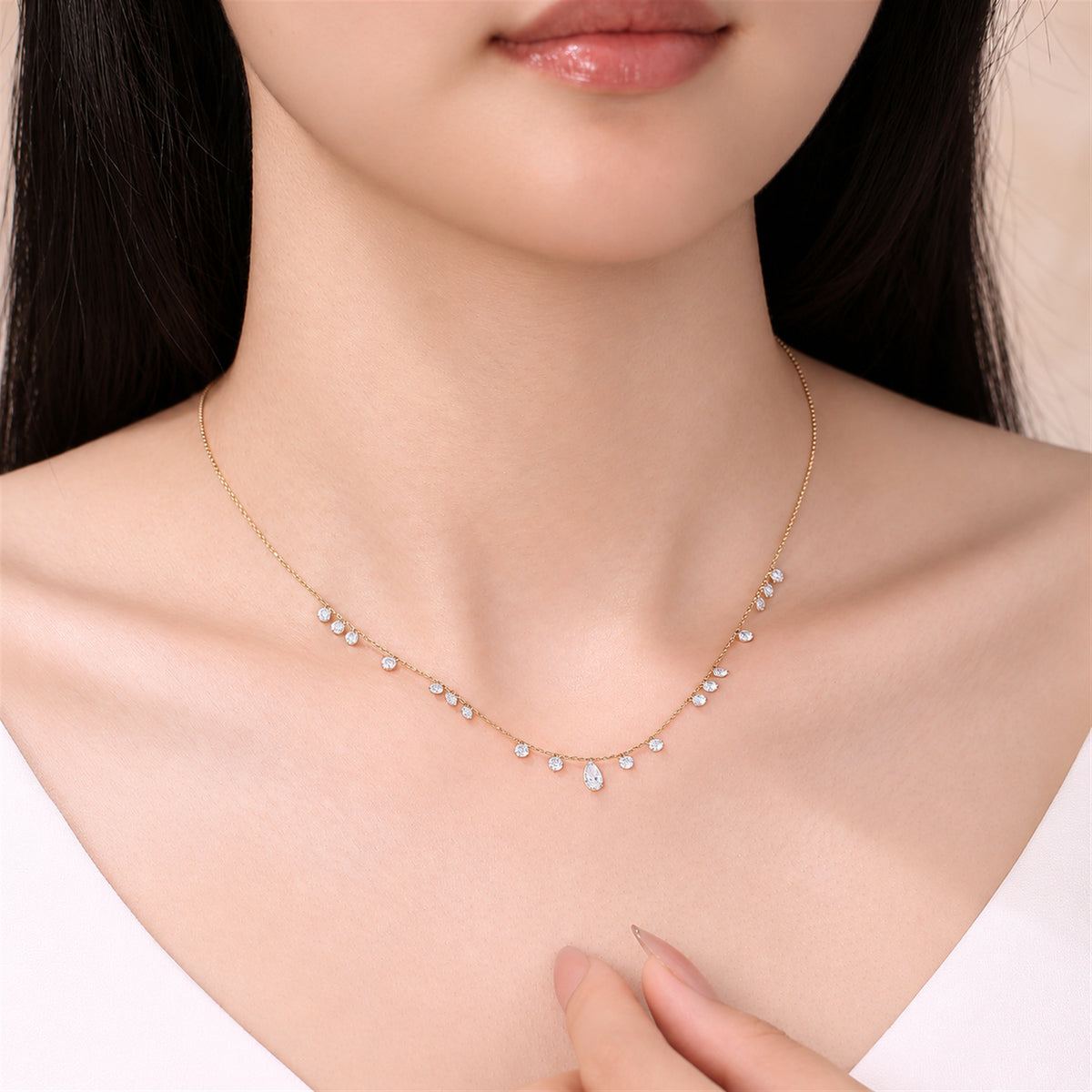 DANFÉE Muse lab-grown diamond station necklace — front model wearing view