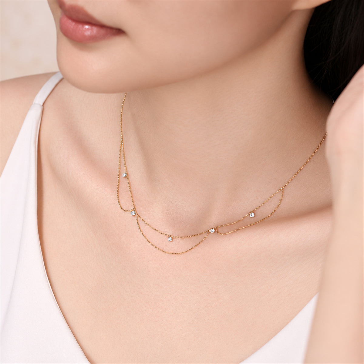 DANFÉE Goddess draped lab-grown diamond necklace, model wearing necklace — 5.jpg