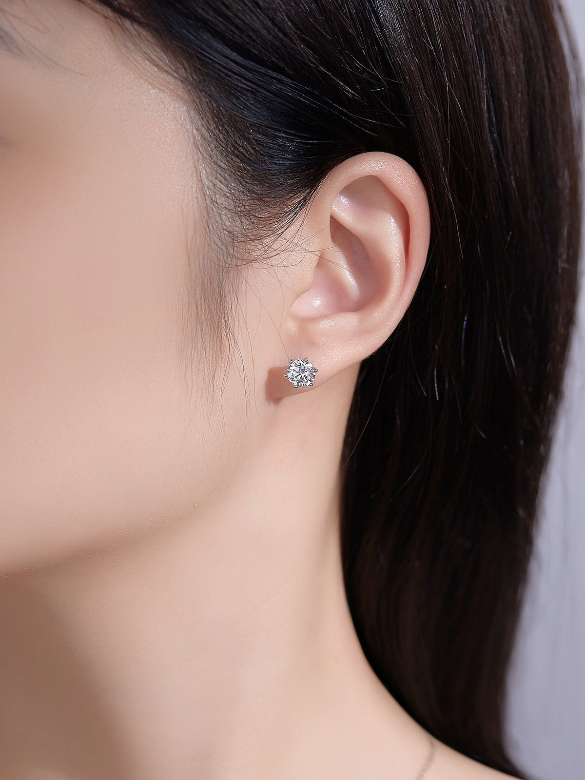 Solène Six-Prong Round Lab-Grown Diamond Stud Earrings in 18K Gold | 0.6–6 Carat Total | D-E | VVS