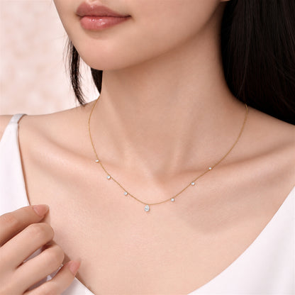 DANFÉE pear and round lab-grown diamond drop necklace yellow gold worn on model