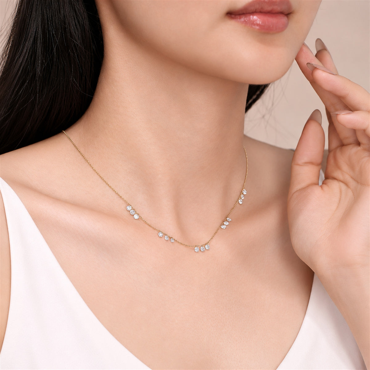 DANFÉE diamond necklace worn by a model, view 2