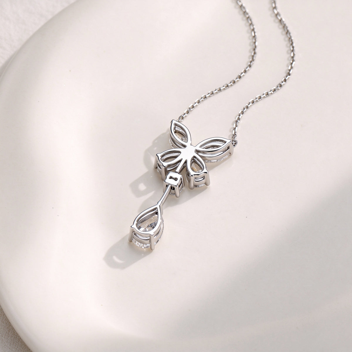 DANFÉE butterfly pear drop lab-grown diamond necklace, platinum setting detail