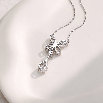 DANFÉE butterfly pear drop lab-grown diamond necklace, platinum setting detail