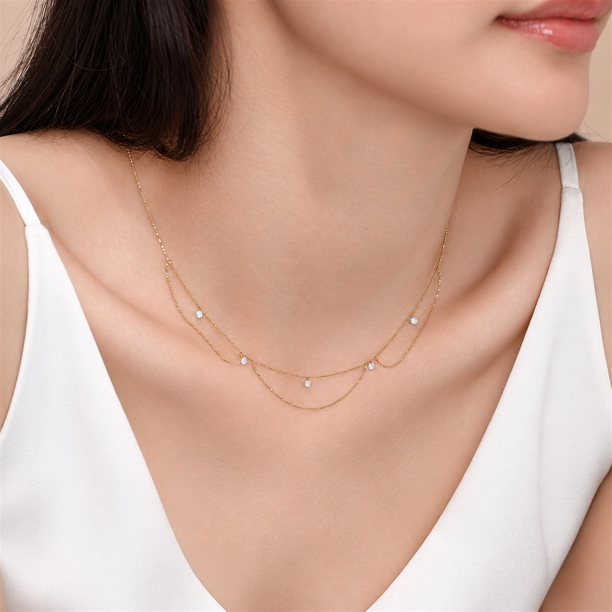 DANFÉE Goddess draped lab-grown diamond necklace, model wearing necklace — 6.jpg