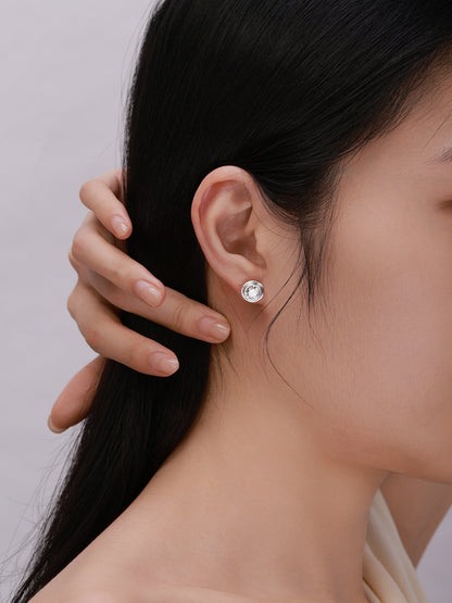 Orbite Tiered Bezel Round Lab-Grown Diamond Stud Earrings in 18K Gold | 1-2 Carat Total | D-E | VVS
