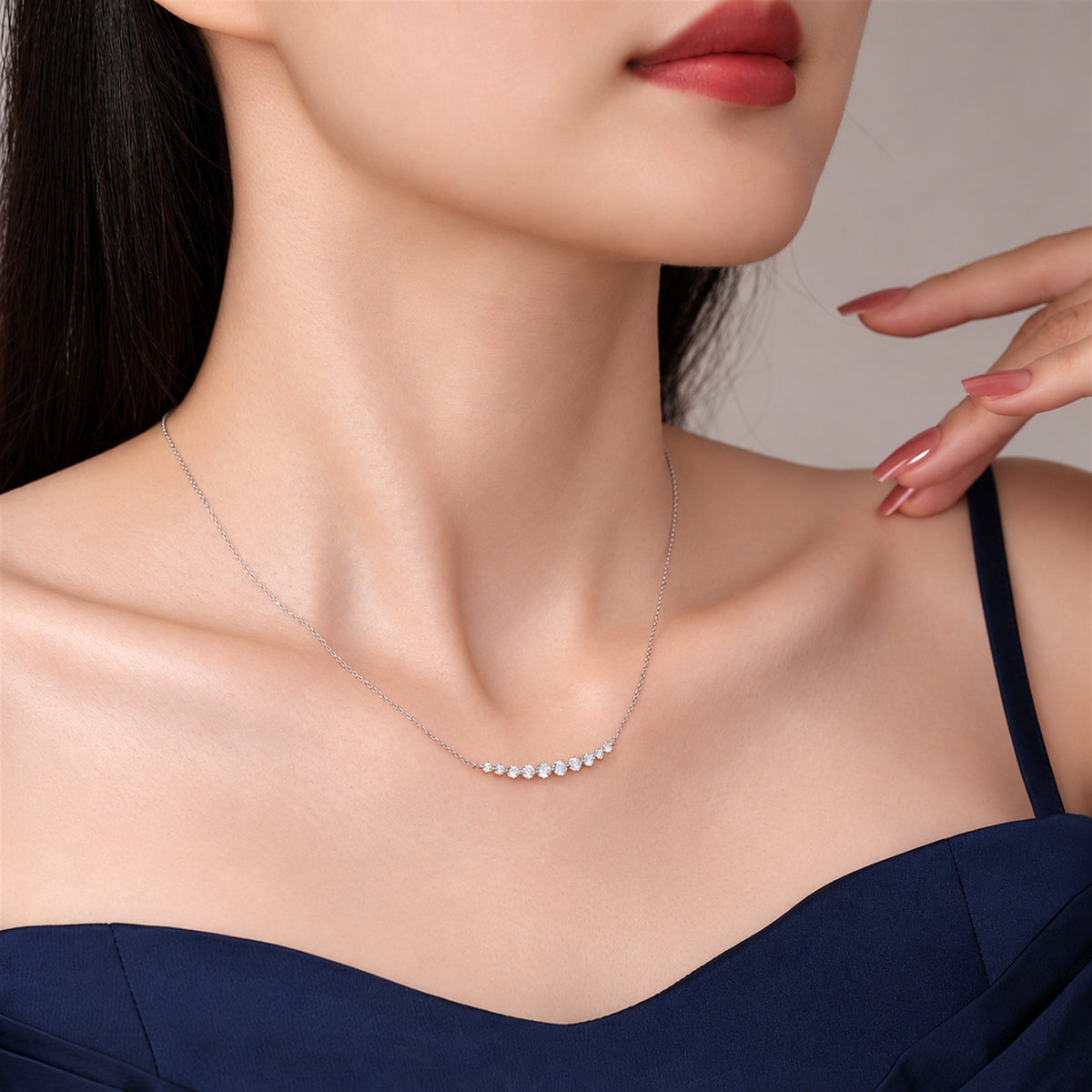 DANFÉE 0.9 carat lab-grown diamond smile necklace worn on the neckline, view 7
