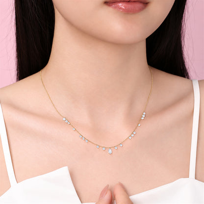 DANFÉE Muse lab-grown diamond station necklace — front model wearing view against pink background