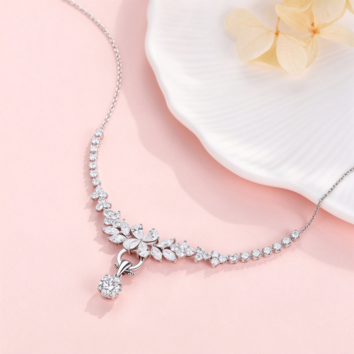 DANFÉE Blossom Cluster lab-grown diamond necklace in PT950 platinum, styled flat lay