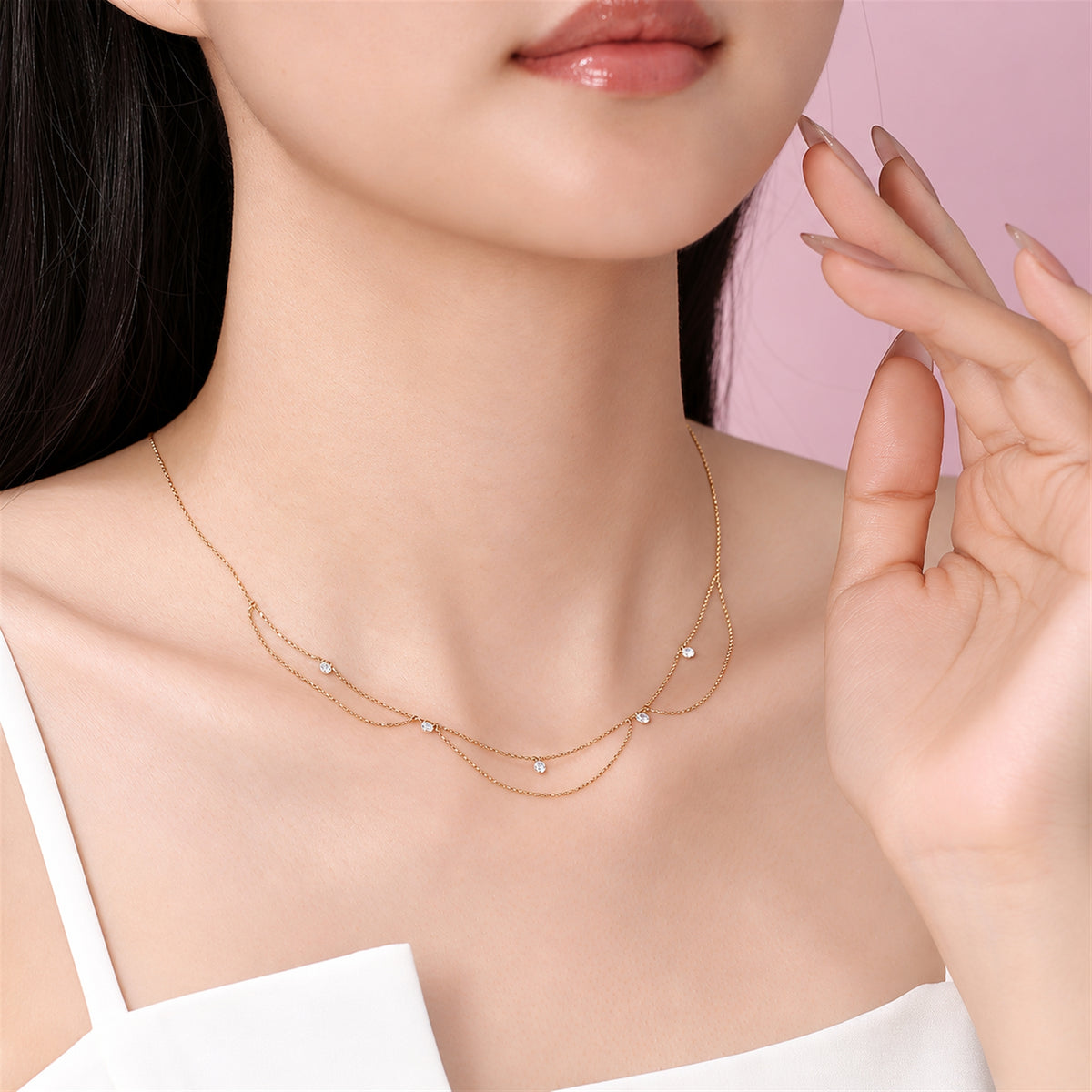 DANFÉE Goddess draped lab-grown diamond necklace, model wearing necklace — 7.jpg