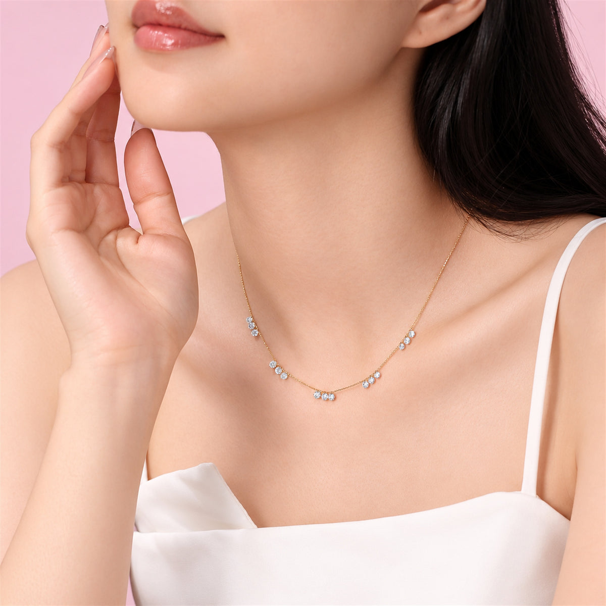 DANFÉE diamond necklace worn by a model, view 3