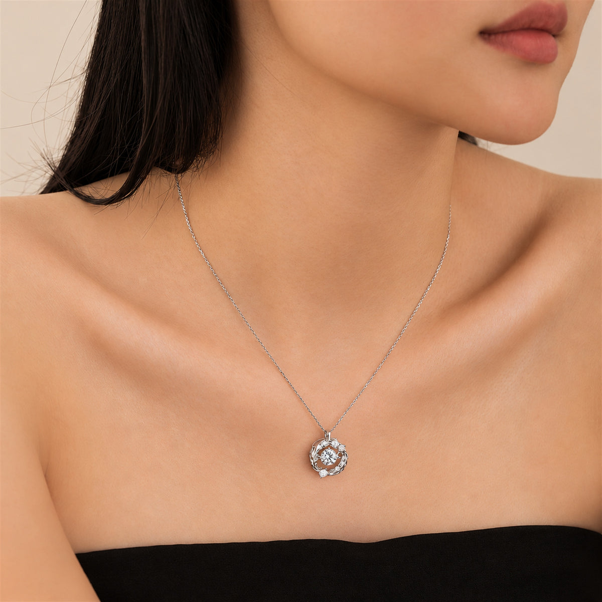 DANFÉE PT950 platinum wing-inspired diamond necklace — model wearing view
