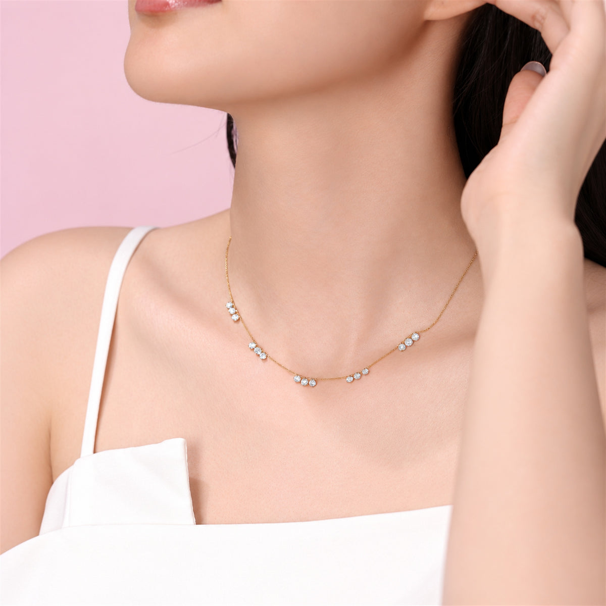 DANFÉE diamond necklace worn by a model, view 4