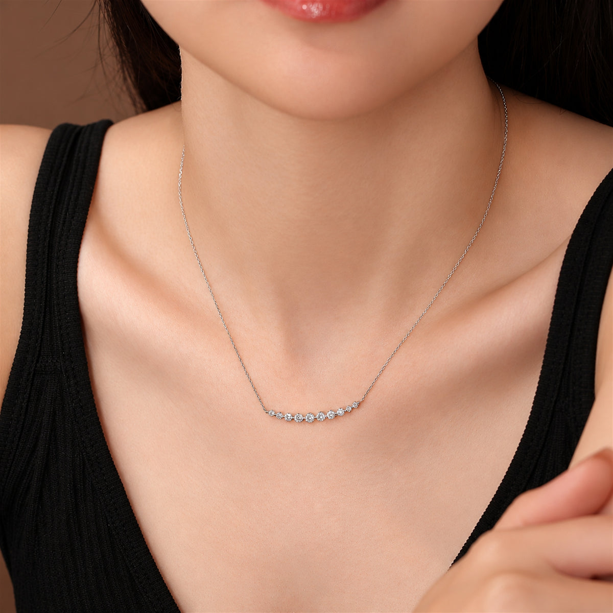 DANFÉE 0.9 carat lab-grown diamond smile necklace worn on the neckline, view 9