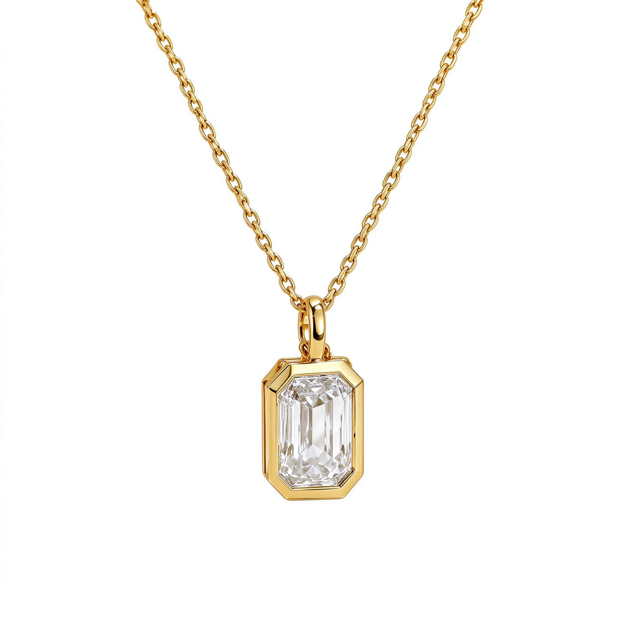 Emerald-Cut Bezel Lab-Grown Diamond Necklace in 18K Gold & PT950 Platinum | 1 Carat | D-E | VVS