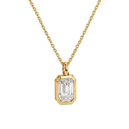 Emerald-Cut Bezel Lab-Grown Diamond Necklace in 18K Gold & PT950 Platinum | 1 Carat | D-E | VVS