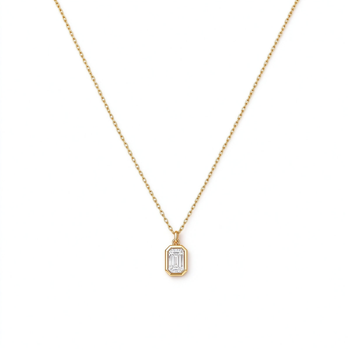Emerald-Cut Bezel Lab-Grown Diamond Necklace in 18K Gold & PT950 Platinum | 1 Carat | D-E | VVS