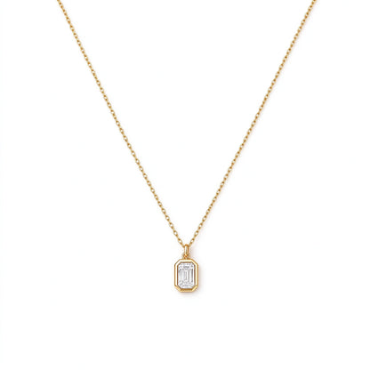 Emerald-Cut Bezel Lab-Grown Diamond Necklace in 18K Gold & PT950 Platinum | 1 Carat | D-E | VVS