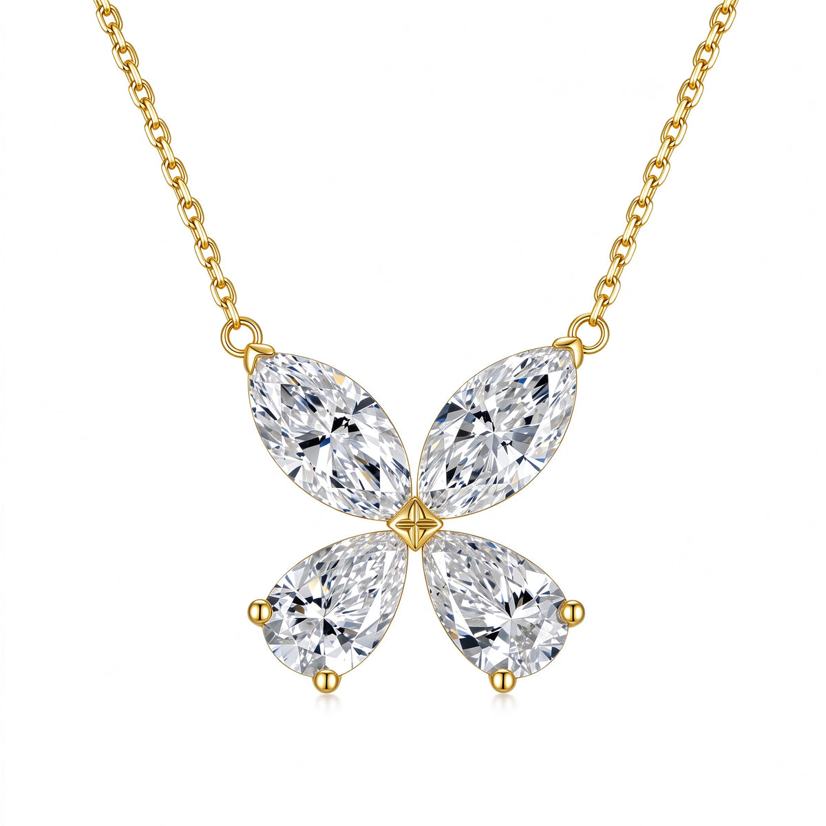 DANFÉE Four-Leaf Clover lab-grown diamond necklace in 18K yellow gold, white background