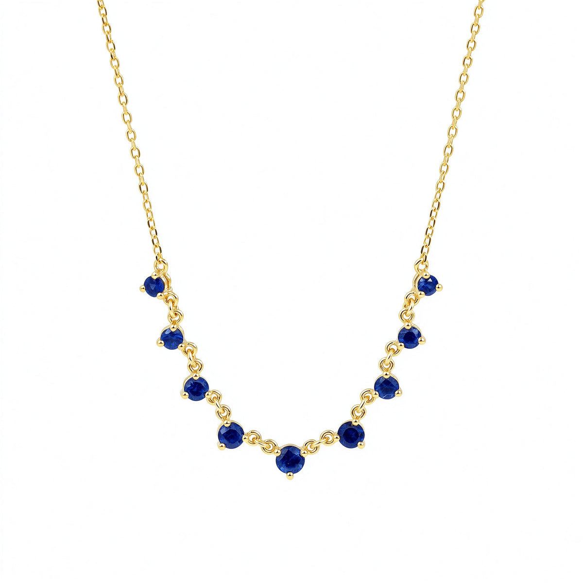 DANFÉE Nine-Stone Smile natural sapphire necklace in 18K yellow gold, front view