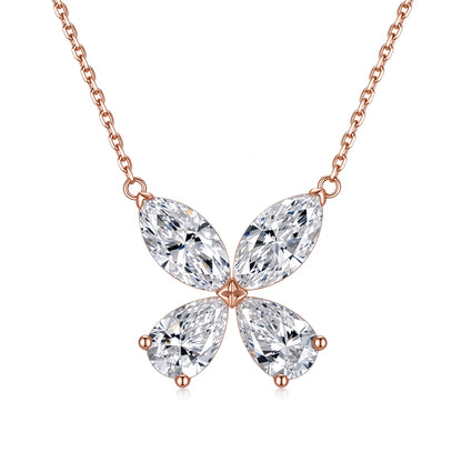 DANFÉE Four-Leaf Clover lab-grown diamond necklace in 18K rose gold, white background