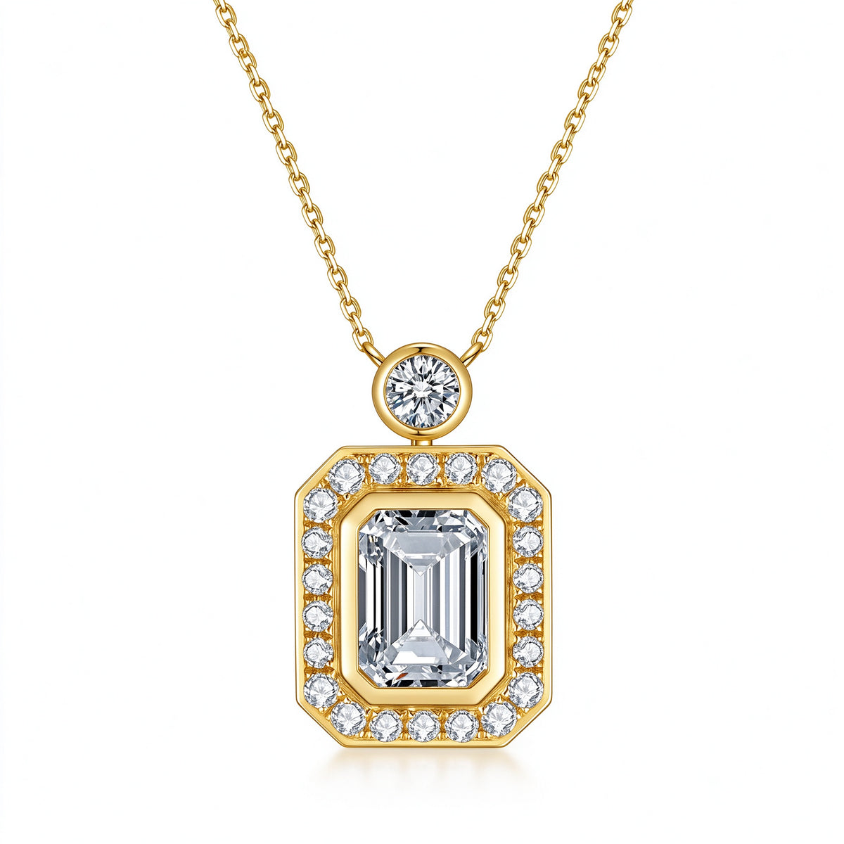 DANFÉE emerald cut bezel lab-grown diamond necklace in 18K yellow gold, front view
