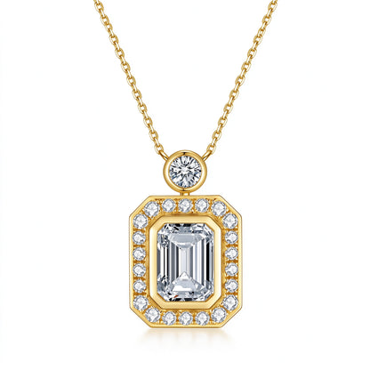 DANFÉE emerald cut bezel lab-grown diamond necklace in 18K yellow gold, front view