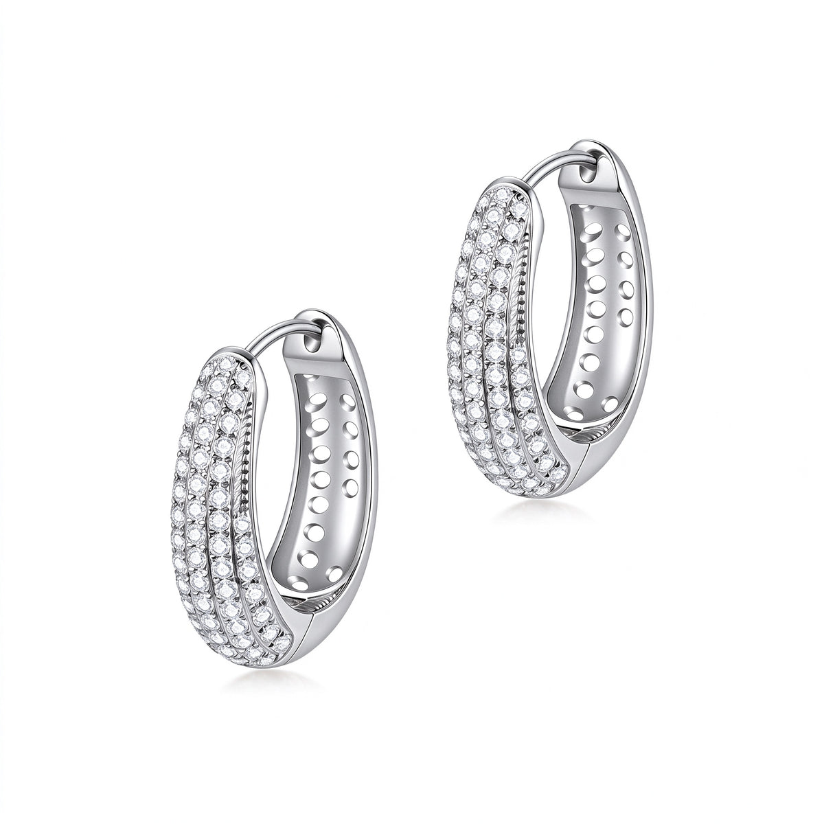 Aurore dome pavé lab-grown diamond huggie earrings in 18K white gold