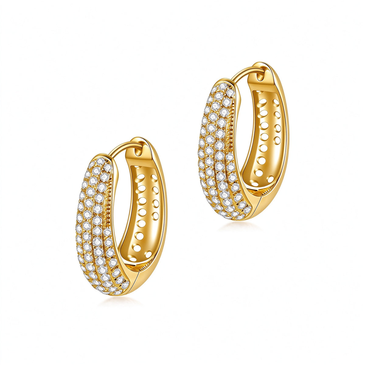 Aurore dome pavé lab-grown diamond huggie earrings in 18K yellow gold
