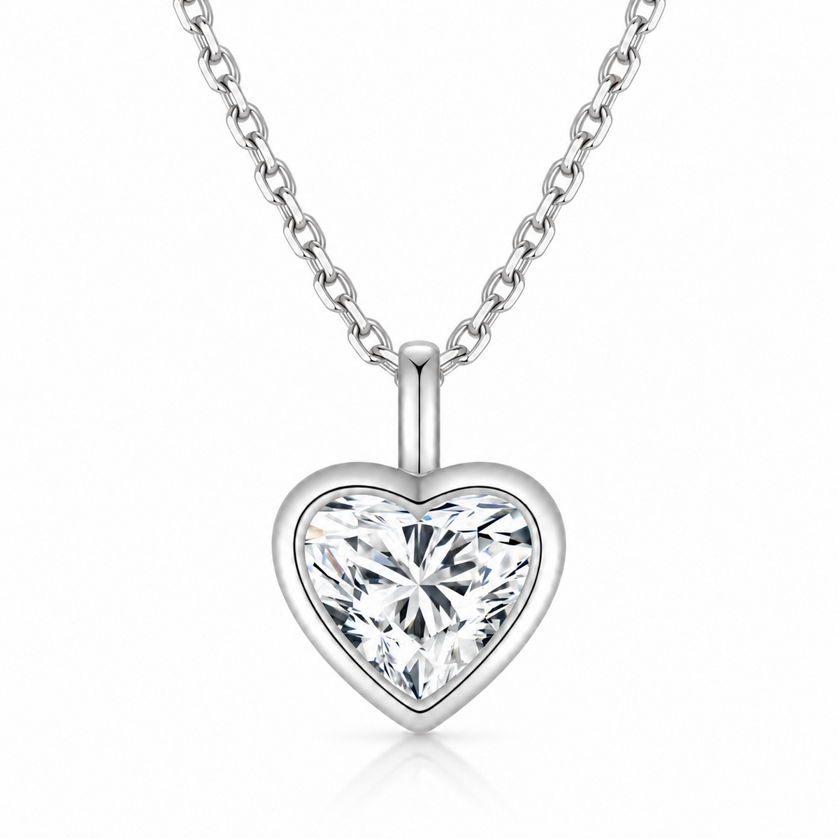 DANFÉE heart bezel lab-grown diamond necklace in 18K white gold, white background