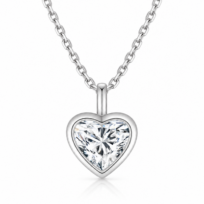 DANFÉE heart bezel lab-grown diamond necklace in 18K white gold, white background