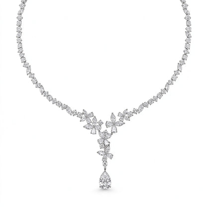 Blossom Cascade pear drop lab-grown diamond necklace in PT950 platinum, 5 carat D-E VS, on white