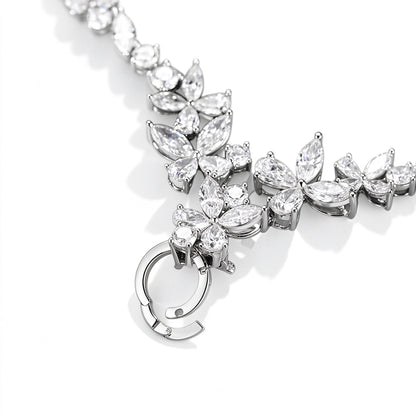 Detail of diamond blossoms and hinged ring clasp on PT950 platinum necklace