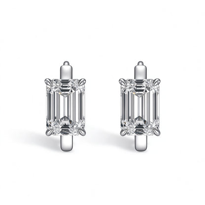 Carré emerald-cut lab-grown diamond huggie earrings, front view on white