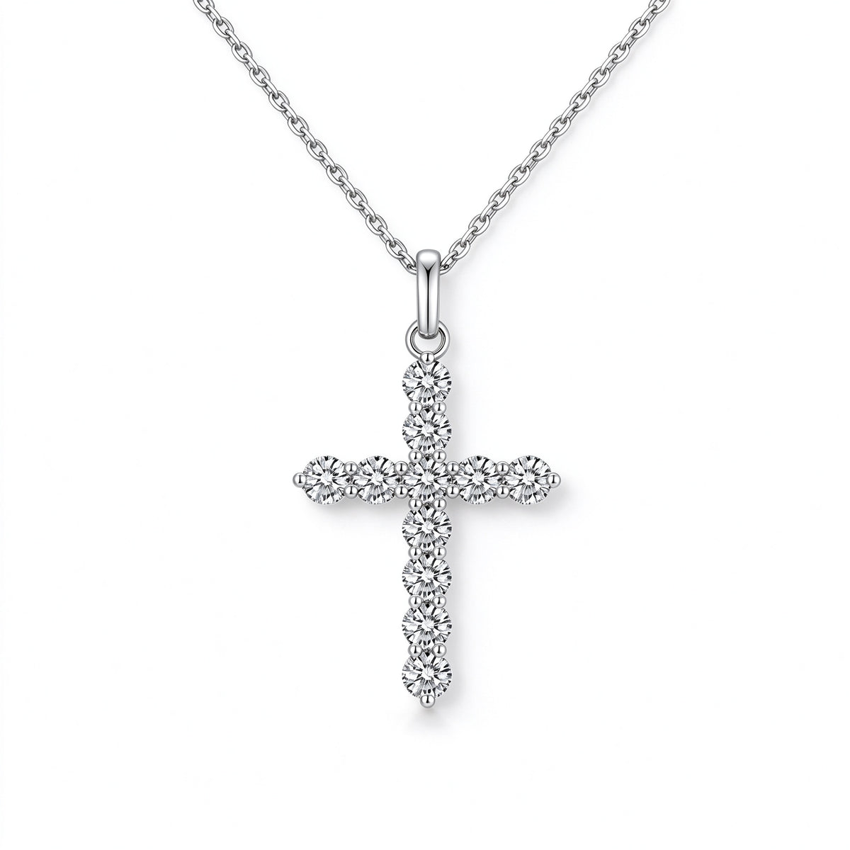 DANFÉE Celeste Cross lab-grown diamond necklace in 18K white gold, front view